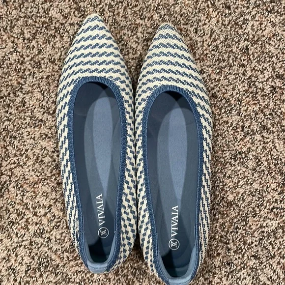 Denim Stripe Aria 5 degrees Pointed Toe Ballet Flats - Picture 7 of 16